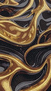 Golden Fluidity Abstract Mosaic Art