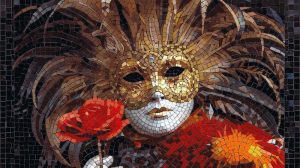 Venetian Mask Mosaic Art – Elegant Gold & Red