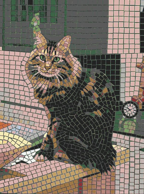 Elegant Fluffy Cat Mosaic Art - 60x80 cm