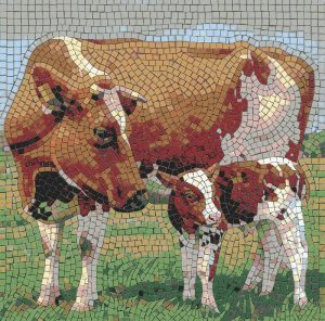 Mosaic Art: Cow and Calf in Pasture
