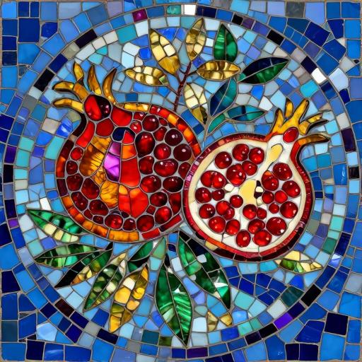 Vibrant Pomegranate Mosaic Art - Custom Tabletop Design