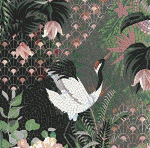 Elegant White Crane Mosaic Art