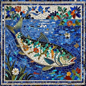 Florentine Mosaic Art – Colorful Fish in Lake