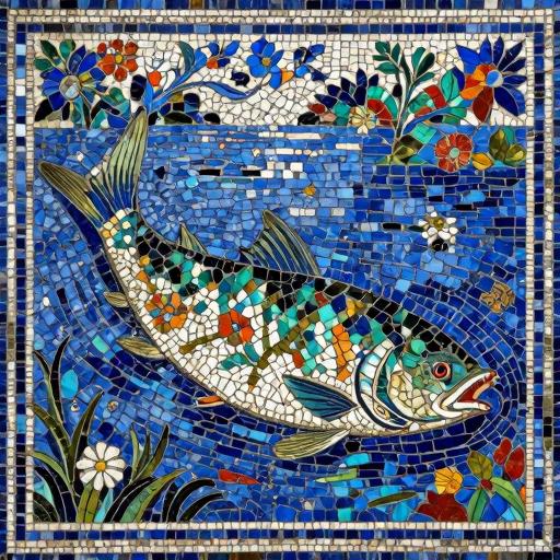 Florentine Mosaic Art - Colorful Fish in Lake