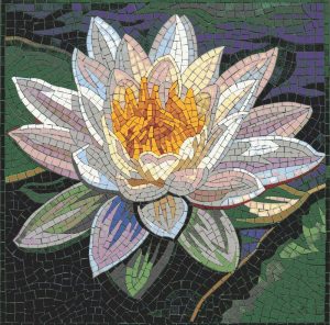 Elegant Water Lily Mosaic Art – 60×60 cm