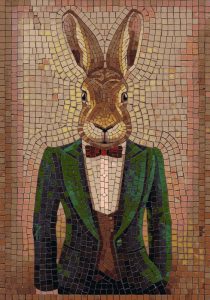 Elegant Rabbit in a Green Suit Mosaic Art