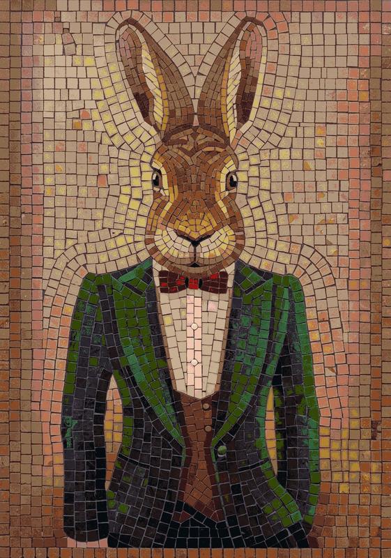 Elegant Rabbit in a Green Suit Mosaic Art