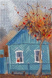 Autumn House Mosaic Art – Blue Cottage