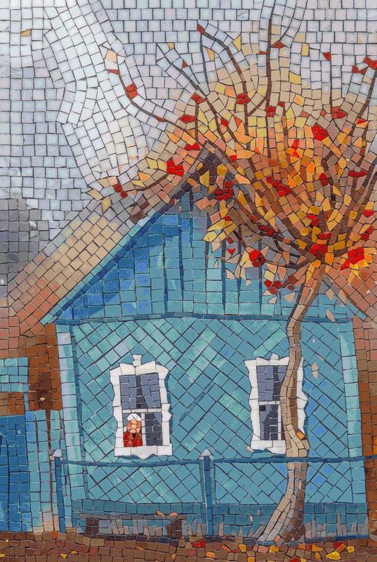 Autumn House Mosaic Art - Blue Cottage
