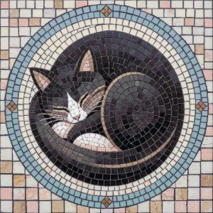 Sleeping Cat Circular Mosaic Art – 70×70 cm
