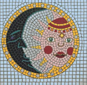 Celestial Sun and Moon Mosaic Art – 60×60 cm