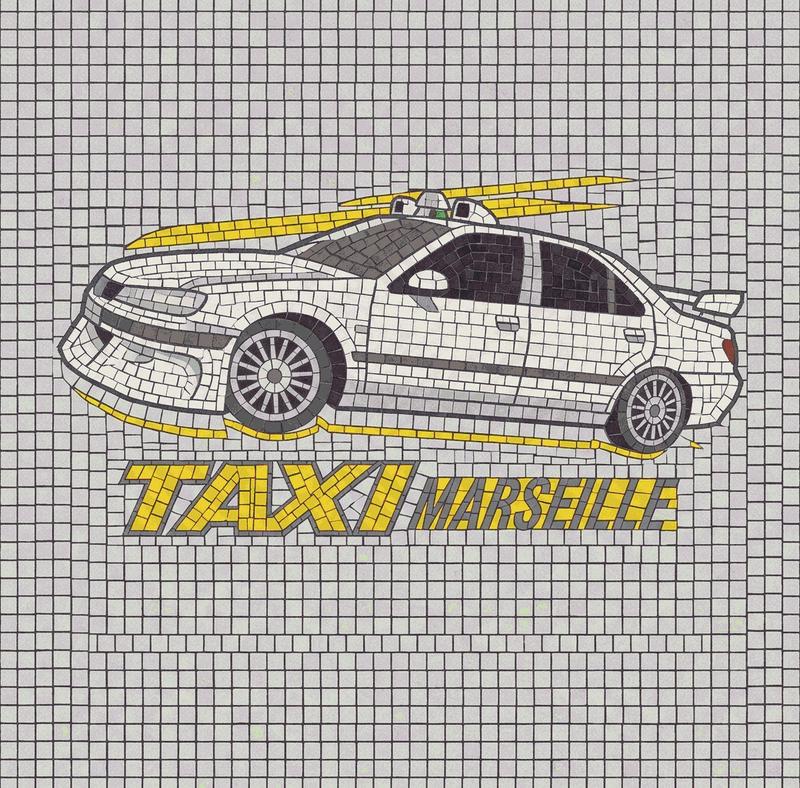 Taxi Marseille Mosaic Art - White Urban Taxi