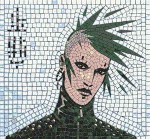 Punk Style Mosaic Portrait – Green Mohawk Art