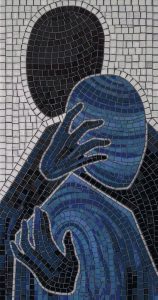 Eternal Embrace Mosaic Art – Blue and Black Figures