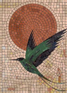 Green Bird and Sun Mosaic Art