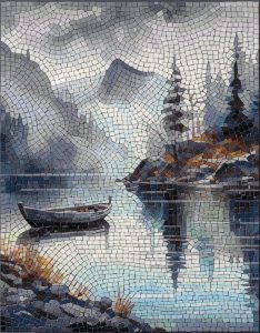 Serene Lake and Boat Mosaic Art
