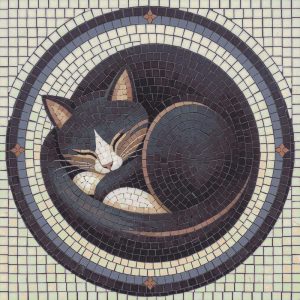 Sleeping Cat Mosaic Art – Peaceful Circular Design