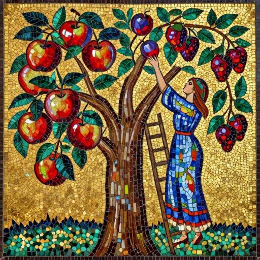 Byzantine Mosaic Art: Girl and the Fruit Tree