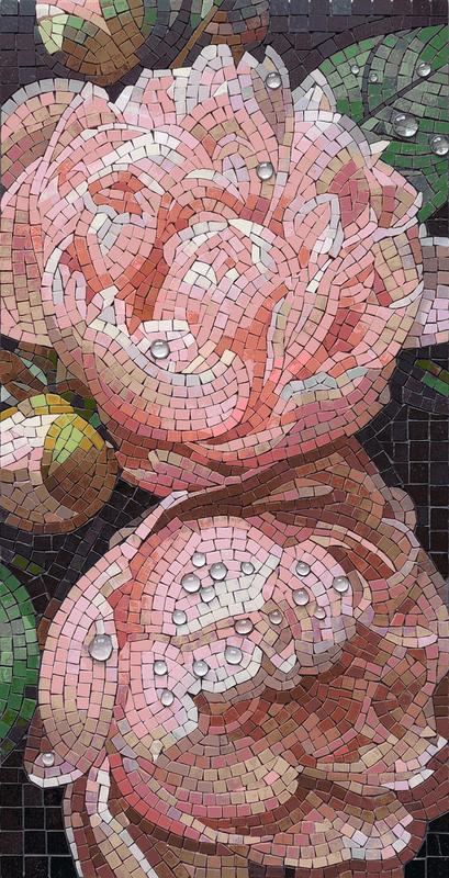 Pink Roses Mosaic Art - Elegant Floral Wall Decor