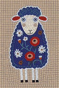 Floral Blue Sheep Mosaic Art – 25×37 cm