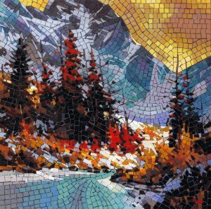 Golden Mountain Landscape Mosaic Art
