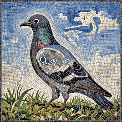 Realistic Pigeon Mosaic Art - Opus Tessellatum Style