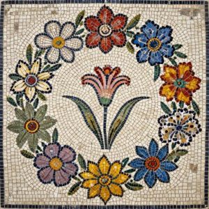 Colorful Floral Wreath Mosaic Art – Opus Tessellatum