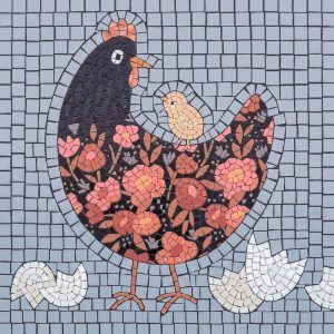 Floral Mother Hen and Chick Mosaic Art