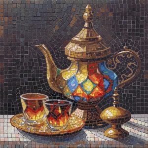 Oriental Teapot Mosaic Art – Golden Elegance