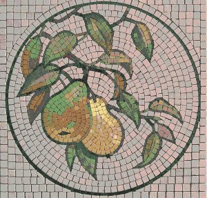Mosaic Art: Golden Pears on a Branch
