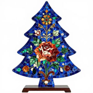 Florentine Mosaic Christmas Tree with Rose