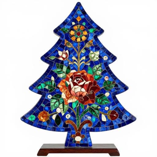 Florentine Mosaic Christmas Tree with Rose