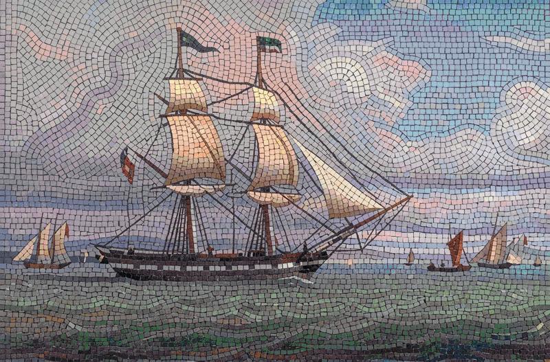 Majestic Sailing Ship Mosaic Art