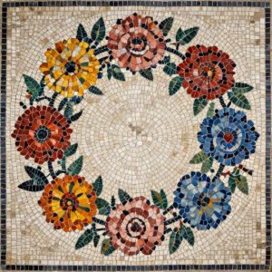 Art Nouveau Rose Wreath Mosaic Art