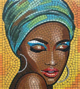 Elegant Woman in Headwrap Mosaic Art