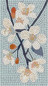 White Blossom Mosaic Art – Spring Nature Decor
