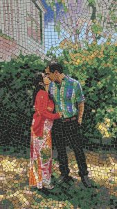 Romantic Couple Kiss Mosaic Art