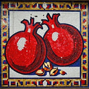 Soviet Style Red Pomegranates Mosaic Art