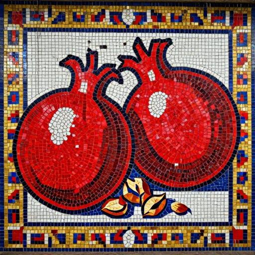 Soviet Style Red Pomegranates Mosaic Art