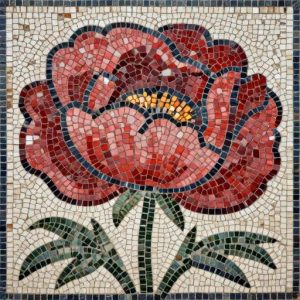 Red Peony Mosaic Art – Opus Tessellatum Style