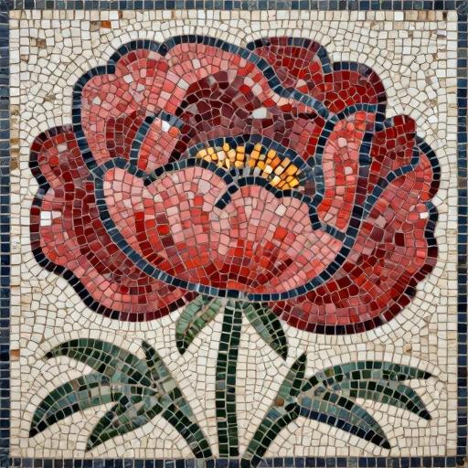 Red Peony Mosaic Art - Opus Tessellatum Style