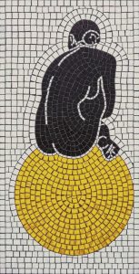 Minimalist Mosaic Figure on Yellow Sphere