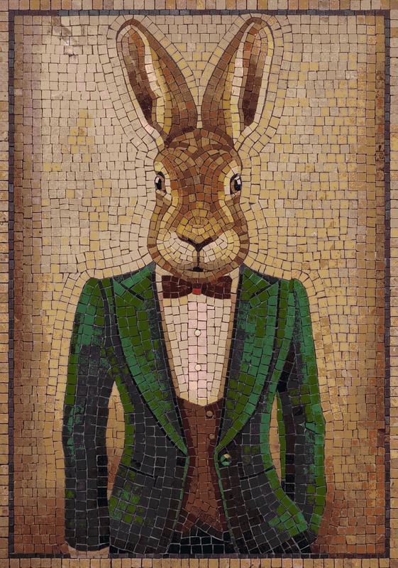 Sophisticated Rabbit Mosaic Art - Anthropomorphic Portrait