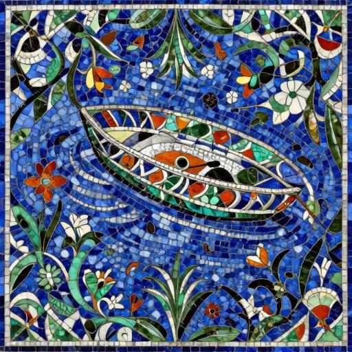 Florentine Mosaic Art - Fish in Blue Waters