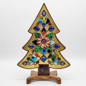 Byzantine Mosaic Wooden Christmas Tree with Rose