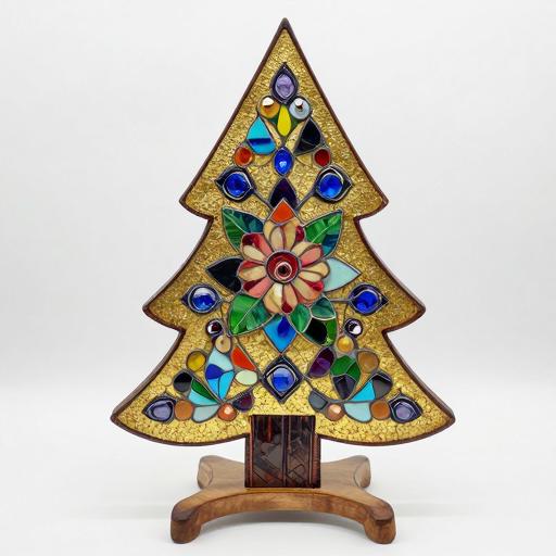 Byzantine Mosaic Wooden Christmas Tree with Rose
