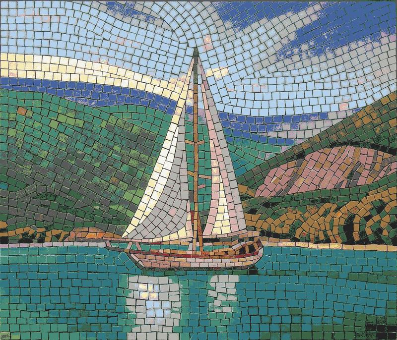 Serene Sailboat Mosaic Art - Peaceful Nautical Scene
