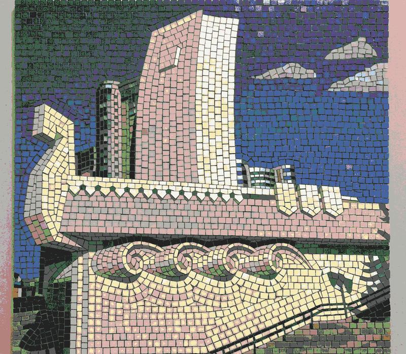 Modern Cityscape Mosaic Art - Surreal Architecture