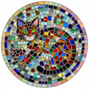 Colorful Curled Cat Mosaic Art – Custom Size