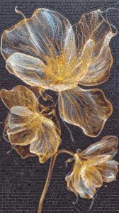 Golden Floral Mosaic Art – Elegant Nature Wall Decor